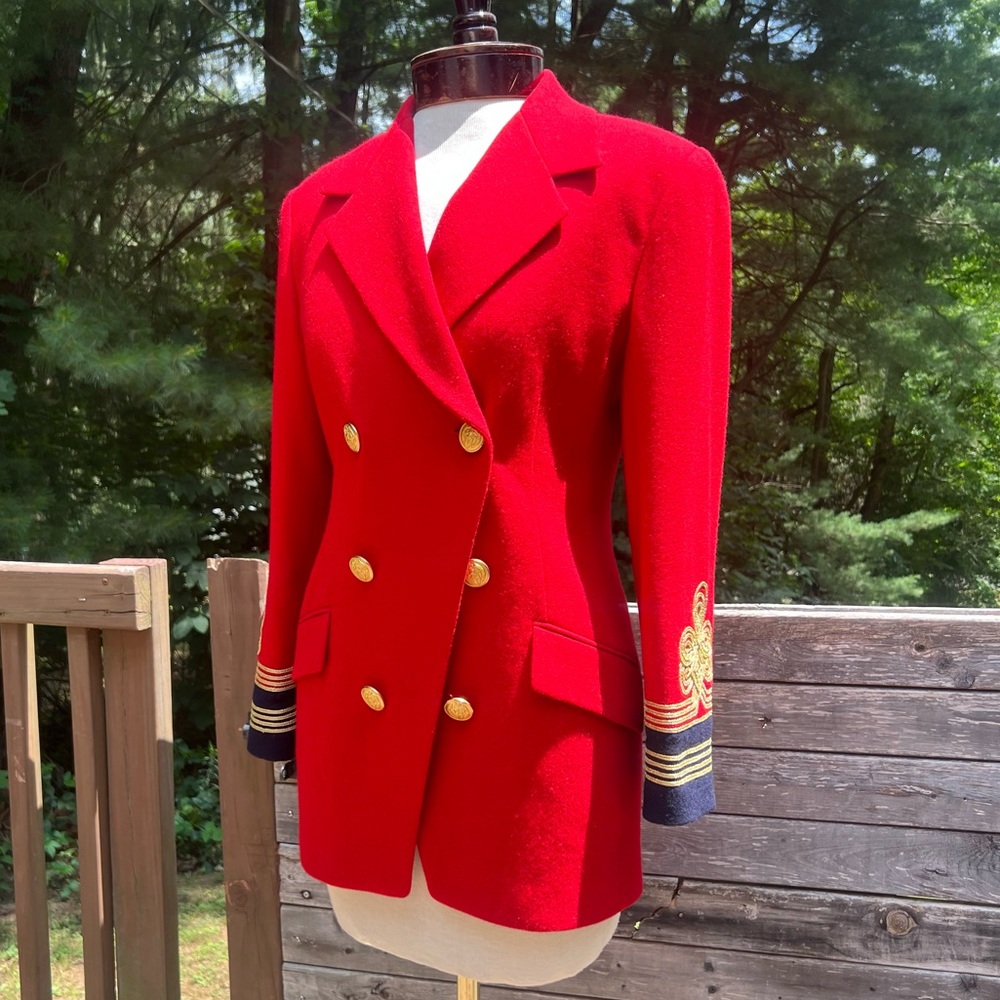 Ellen Tracy Petite Red Wool Captain military style Blazer